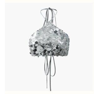 Micas silver sequins backless halter top Size Small New!